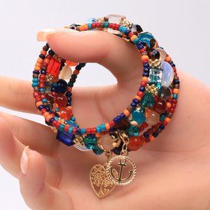 Multi Color Memory Wire 6 Strand Bracelet.